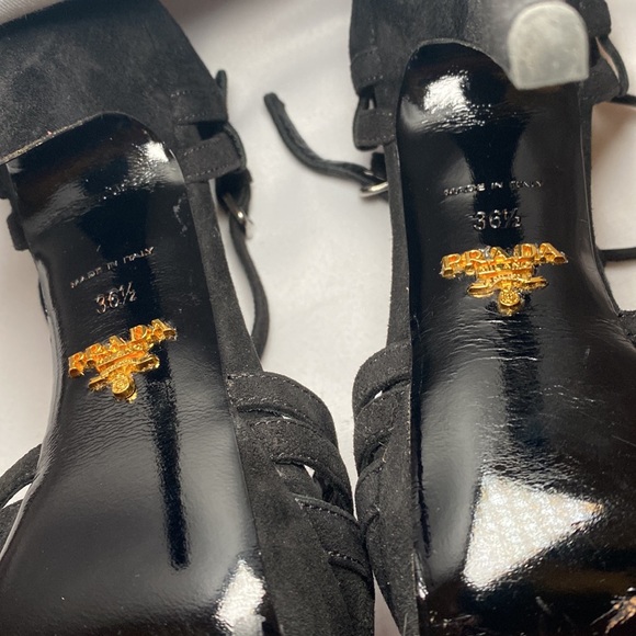 Prada T-strap Black Suede Platform Pumps, Size 36.5 - Picture 8 of 8